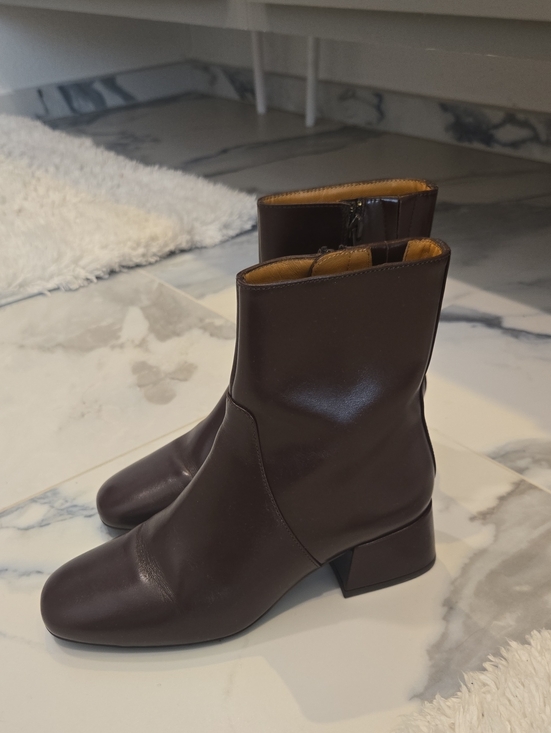 Sezane Shoes - Sezane Paulette Women's Brown Leather Block Heel Ankle Boots, Size 7, GUC, Chic
